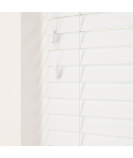 50mm Slat Ultra White Faux Wood Venetian Blind With Strings 120cm Drop