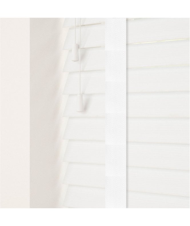 Sunwood 50mm Slat Ultra White Faux Wood Venetian Blind With Tapes 120cm Drop