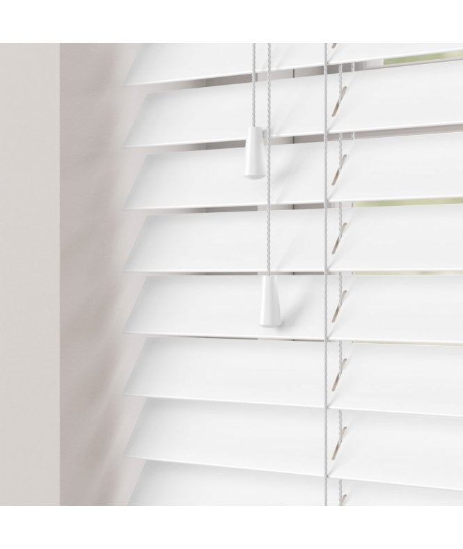 Sunwood 50mm Slat White Gloss Faux Wood Venetian Blind With Strings 120cm Drop