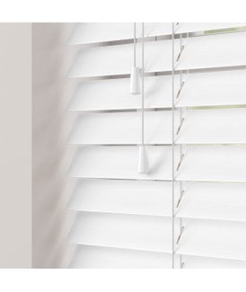 50mm Slat White Gloss Faux Wood Venetian Blind With Strings 120cm Drop
