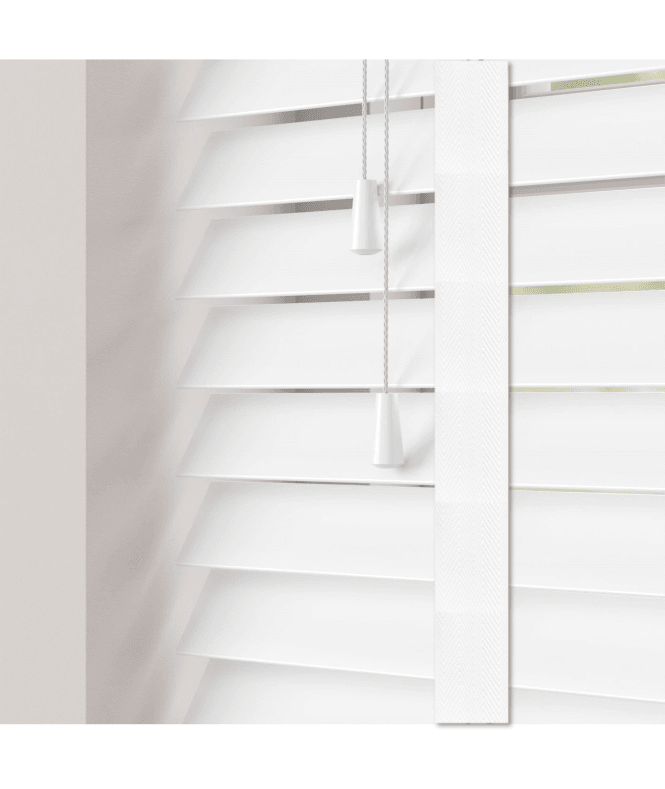 Sunwood 50mm Slat White Gloss Faux Wood Venetian Blind With Tapes 120cm Drop