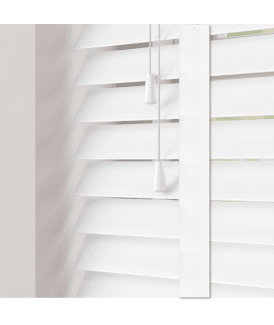 50mm Slat White Gloss Faux Wood Venetian Blind With Tapes 120cm Drop