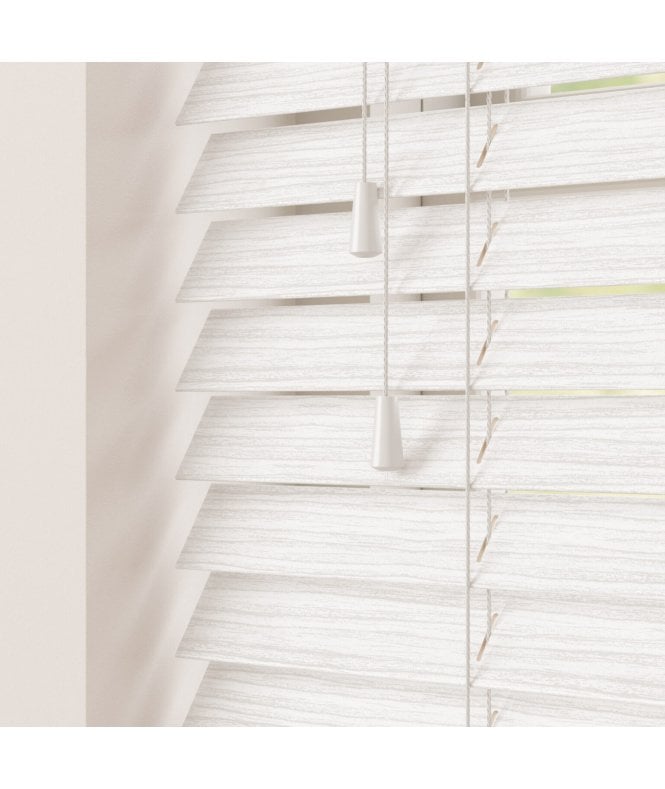 Sunwood 50mm Slat White Oak Faux Wood Venetian Blind With Strings 120cm Drop