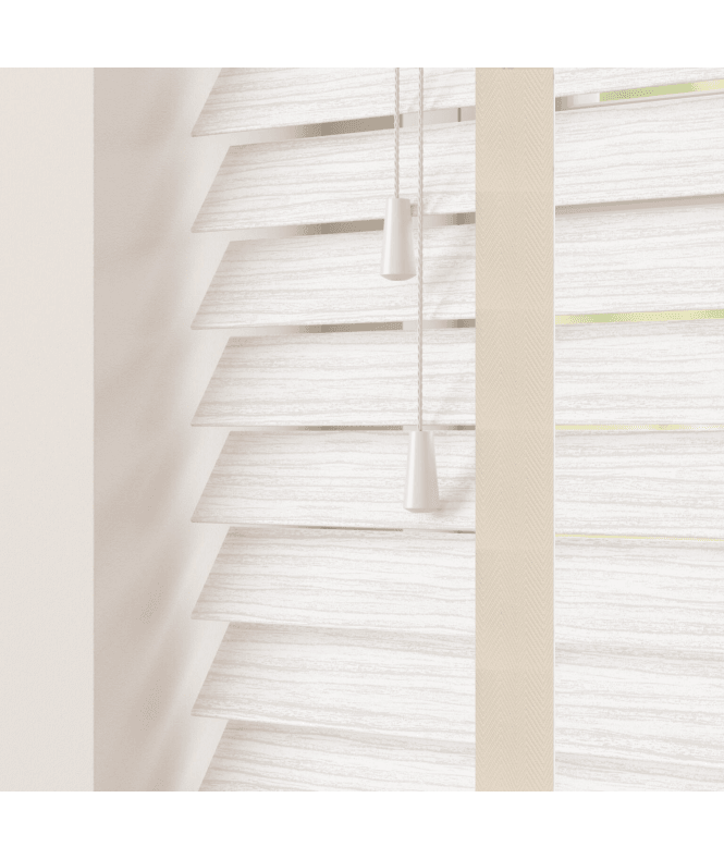 Sunwood 50mm Slat White Oak Faux Wood Venetian Blind With Tapes 120cm Drop