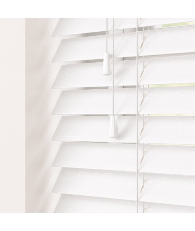 Sunwood 50mm Slat White Real Bamboo Wood Venetian Blind With Strings 120cm Drop