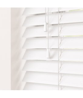 50mm Slat White Real Bamboo Wood Venetian Blind With Strings 120cm Drop