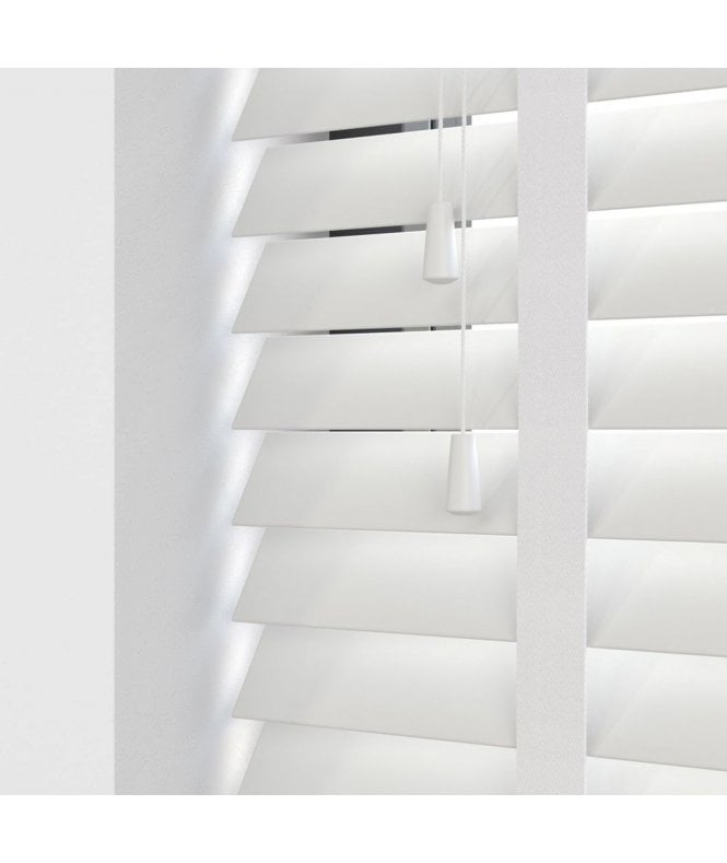 Sunwood 50mm Slat White Real Bamboo Wood Venetian Blind With Tapes 120cm Drop