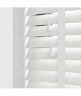 50mm Slat White Real Bamboo Wood Venetian Blind With Tapes 120cm Drop