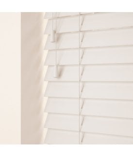 50mm Slat White Real Wood Venetian Blind With Strings 120cm Drop