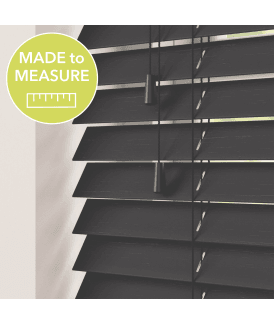Black Made To Measure Bamboo Wood Venetian Blinds 50mm Slats With Strings
