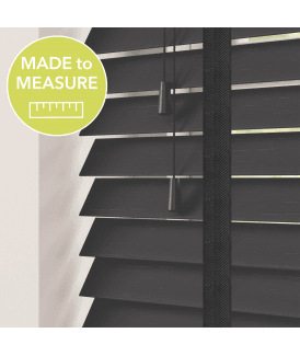 Black Made To Measure Bamboo Wood Venetian Blinds 50mm Slats With Tapes