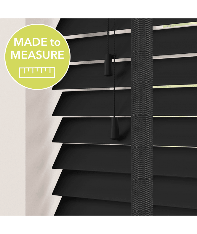 Sunwood Black Made To Measure Faux Wooden Venetian Blinds 50mm Slats With Tapes