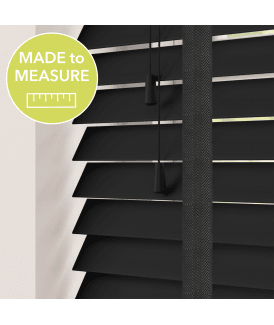 Black Made To Measure Faux Wooden Venetian Blinds 50mm Slats With Tapes