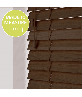 Burnt Oak Made To Measure Wooden Venetian Blinds 50mm Slats With Strings