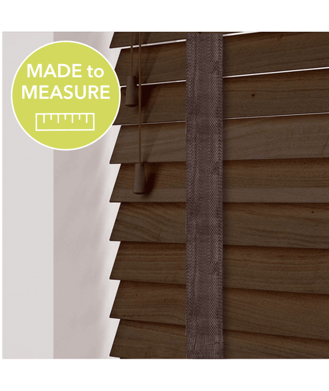 Sunwood Burnt Oak Made To Measure Wooden Venetian Blinds 50mm Slats With Tapes