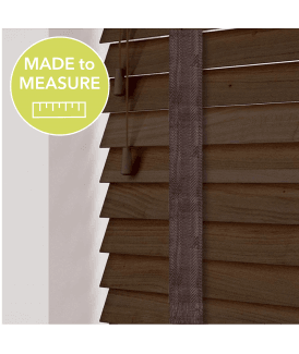 Burnt Oak Made To Measure Wooden Venetian Blinds 50mm Slats With Tapes