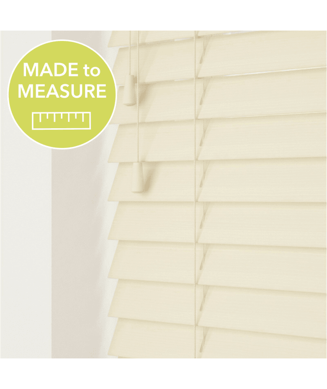 Sunwood Creme Made To Measure Faux Wooden Venetian Blinds 50mm or 35mm Slats With Strings