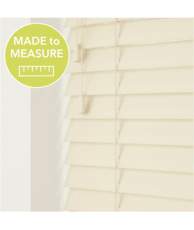 Creme Made To Measure Faux Wooden Venetian Blinds 50mm or 35mm Slats With Strings