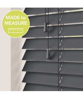 Dark Grey Made To Measure Bamboo Wood Venetian Blinds 50mm Slats With Strings