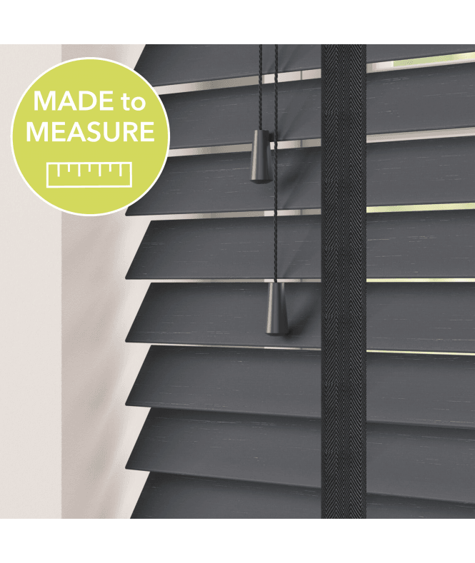 Sunwood Dark Grey Made To Measure Bamboo Wood Venetian Blinds 50mm Slats With Tapes