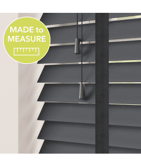 Dark Grey Made To Measure Bamboo Wood Venetian Blinds 50mm Slats With Tapes