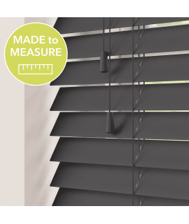 Dark Grey Made To Measure Faux Wooden Venetian Blinds 50mm Slats With Strings