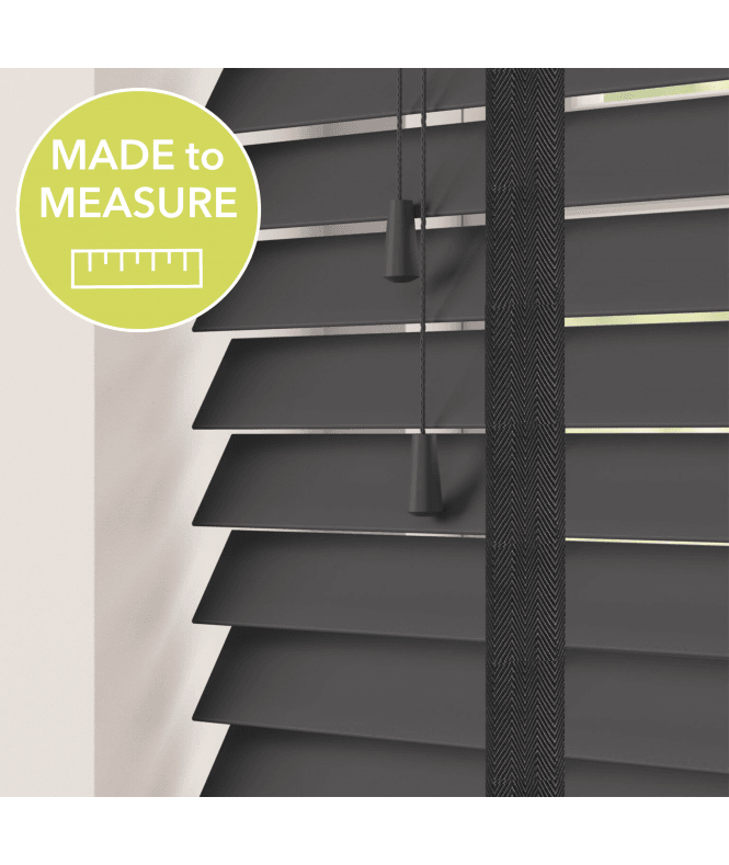 Sunwood Dark Grey Made To Measure Faux Wooden Venetian Blinds  Slats With Tapes
