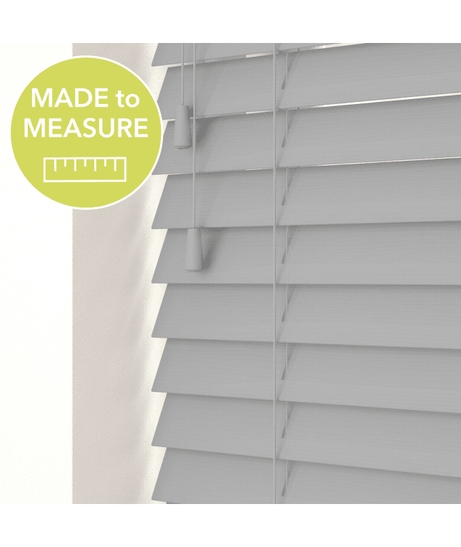 Sunwood Dove Grey Made To Measure Faux Wooden Venetian Blinds 50mm or 35mm Slats With Strings