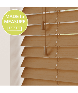 Italian Oak Made To Measure Wooden Venetian Blinds 50mm Slats With Strings