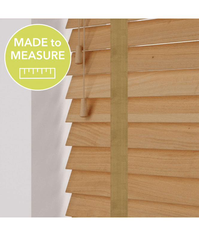 Sunwood Italian Oak Made To Measure Wooden Venetian Blinds 50mm Slats With Tapes
