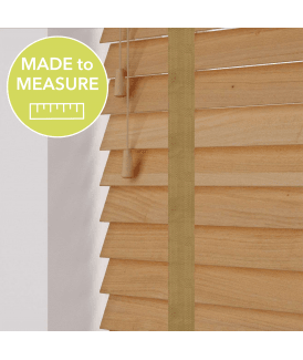 Italian Oak Made To Measure Wooden Venetian Blinds 50mm Slats With Tapes