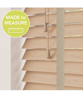 Light Brown Made To Measure Bamboo Wood Venetian Blinds 50mm Slats With Tapes