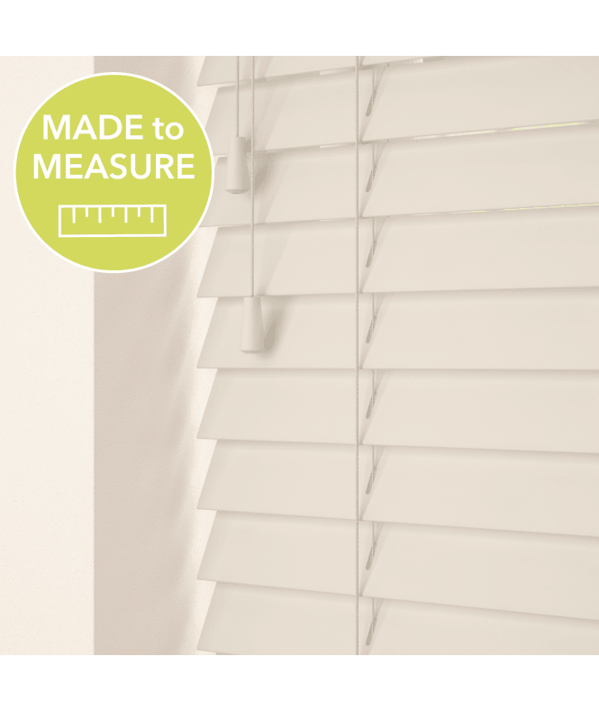 Sunwood Made to Measure 50mm or 35mm Slat Cream Real Wood Venetian Blind With String