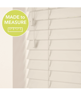 Made to Measure 50mm or 35mm Slat Cream Real Wood Venetian Blind With String