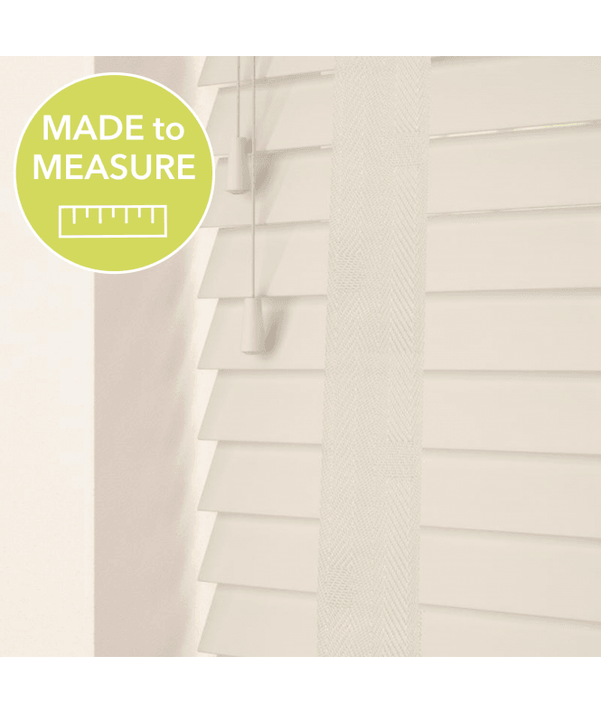 Sunwood Made to Measure 50mm or 35mm Slat Cream Real Wood Venetian Blind With Tapes