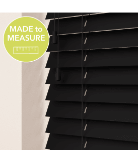 Made to Measure 50mm Slat Black Real Wood Venetian Blind With String