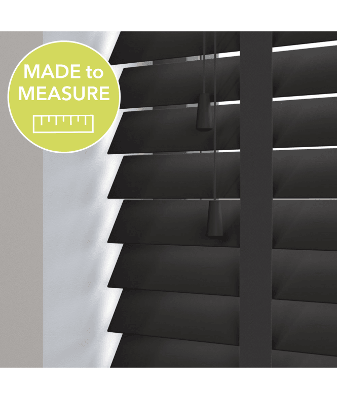 Sunwood Made to Measure 50mm Slat Black Real Wood Venetian Blind With Tapes