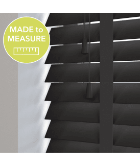 Made to Measure 50mm Slat Black Real Wood Venetian Blind With Tapes
