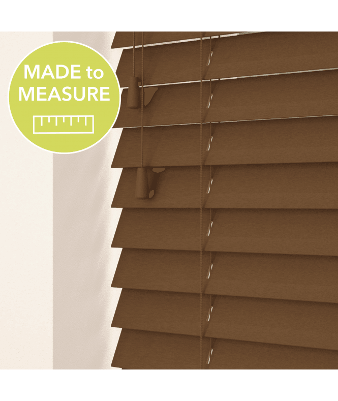Sunwood Made to Measure 50mm Slat Dark Oak Real Wood Venetian Blind With String