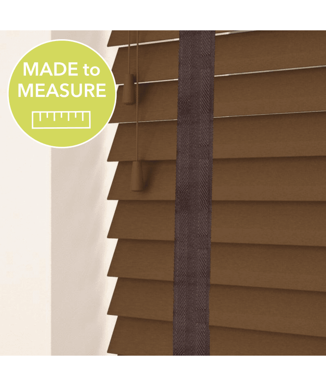 Sunwood Made to Measure 50mm Slat Dark Oak Real Wood Venetian Blind With Tapes