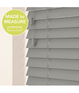 Made to Measure 50mm Slat Light Grey Real Wood Venetian Blind With String