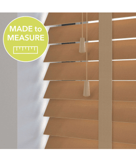 Made to Measure 50mm Slat Light Oak Real Wood Venetian Blind With Tapes