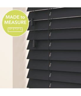 Made to Measure 50mm Slat Slate Grey Real Wood Venetian Blind With String