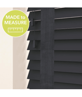 Made to Measure 50mm Slat Slate Grey Real Wood Venetian Blind With Tapes