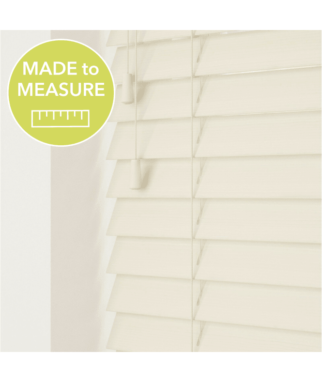 Sunwood Misty White Made To Measure Faux Wooden Venetian Blinds 50mm or 35mm Slats With Strings