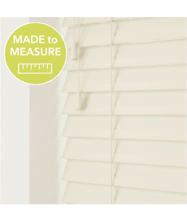 Misty White Made To Measure Faux Wooden Venetian Blinds 50mm or 35mm Slats With Strings