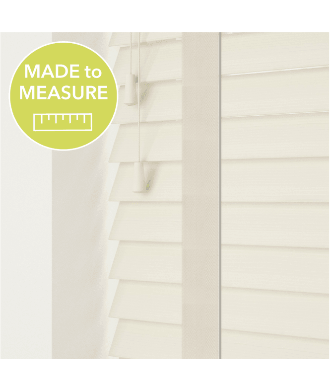 Sunwood Misty White Made To Measure Faux Wooden Venetian Blinds 50mm or 35mm Slats With Tapes
