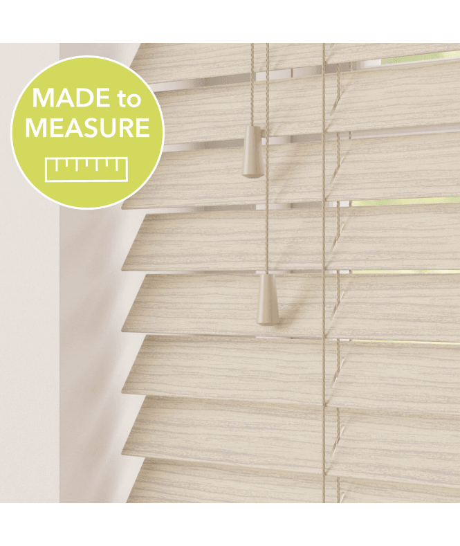 Sunwood Natural Oak Made To Measure Faux Wooden Venetian Blinds 50mm Slats With Strings