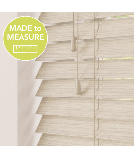 Natural Oak Made To Measure Faux Wooden Venetian Blinds 50mm Slats With Strings