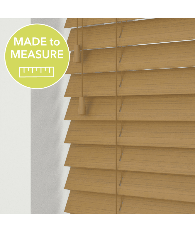 Sunwood Sahara Oak Made To Measure Faux Wooden Venetian Blinds 50mm or 35mm Slats With Strings
